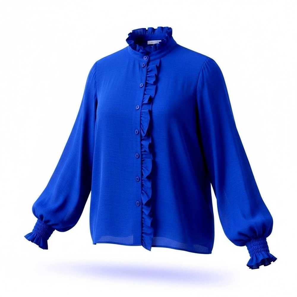 Zara Ruffle Trim Blouse Women Large Blue Victorian Steampunk Romantic Workwear